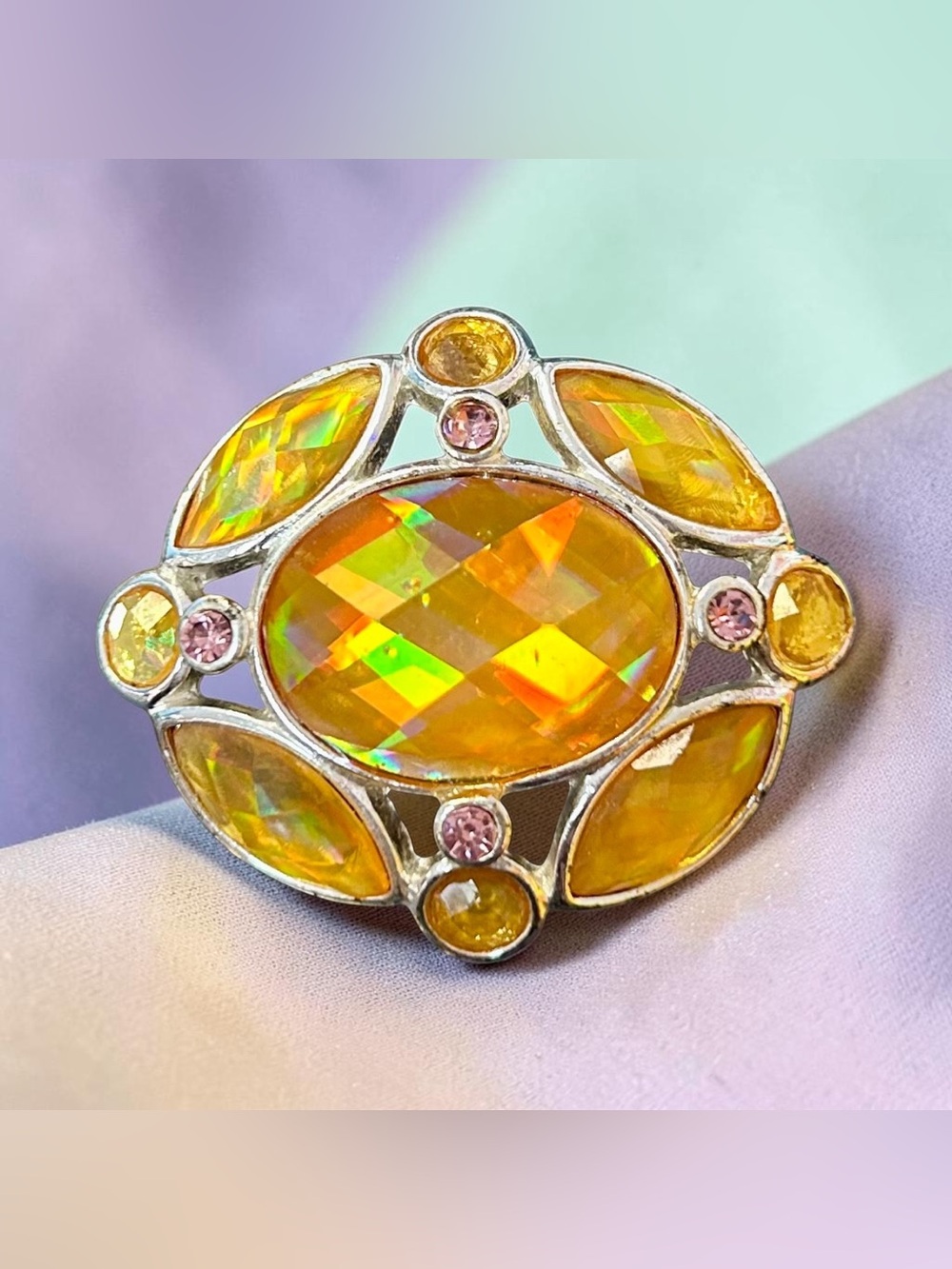 Faceted Orange Yellow Brooch Pin